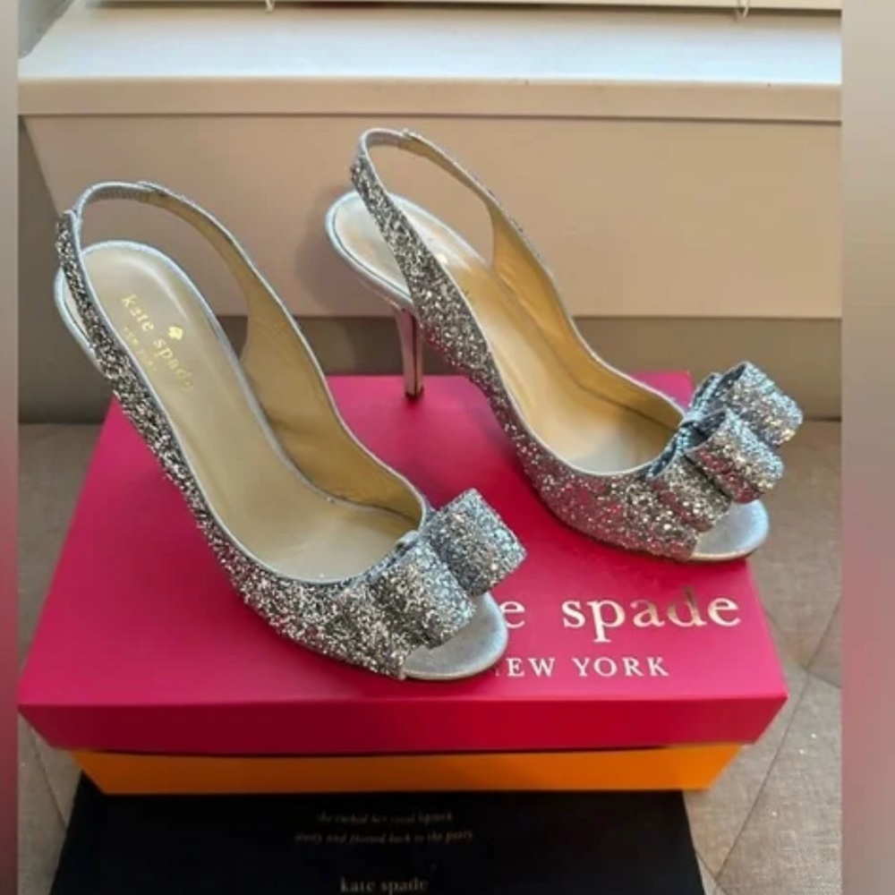 Kate spade silver glitter heels
